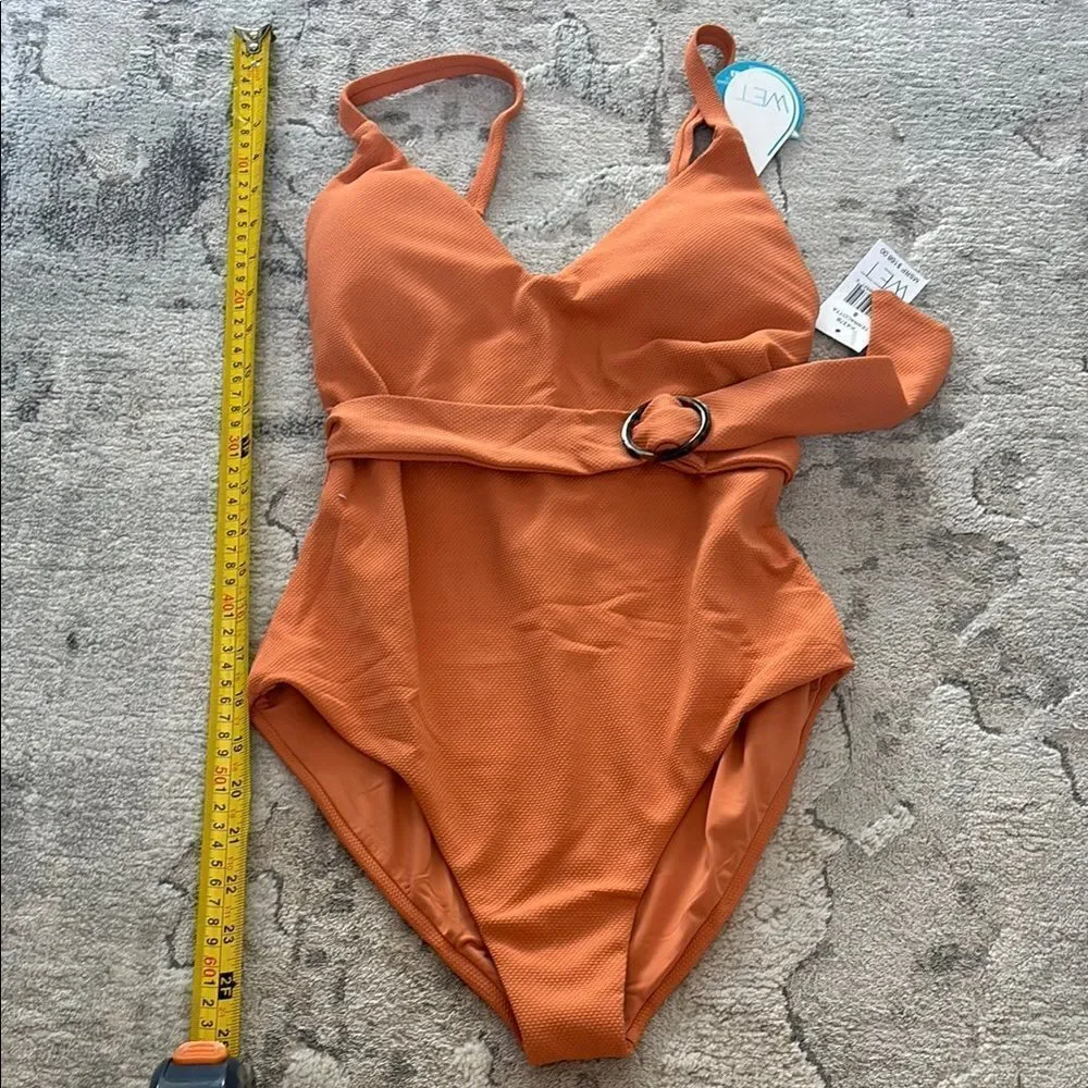 Orange One Piece Swimsuit with Deep V-Neck and High-Cut Legs